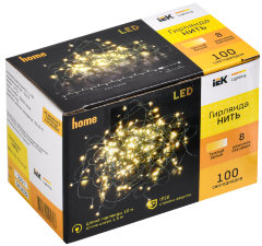 LIGHTING Гирлянда нить 10м 100 светодиодов теплый белый свет IP20 зеленый шнур 1,5м 230В контроллер 8 сцен IEK