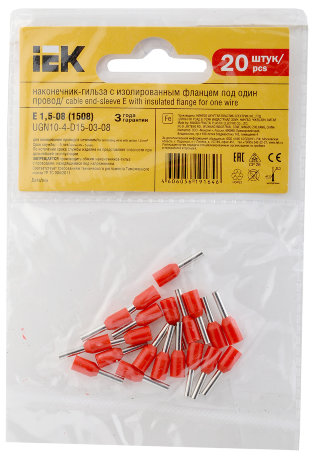 Наконечник-гильза Е1508 1,5мм2 (красный) (20шт) IEK