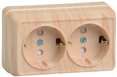 Розетка 2-местная для открытой установки РСш22-3-ОС с заземляющим контактом с защитной шторкой 16А ОКТАВА сосна IEK