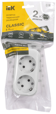 Розетка разборная переносная К02 2 места CLASSIC IEK