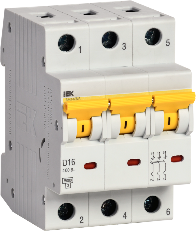 Выключатель автоматический ВА47-60МА без теплового расцепителя 3P 16А 6кА D IEK