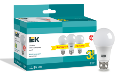 Лампа светодиодная A60 шар 11Вт 230В 4000К E27 (3шт/упак) IEK