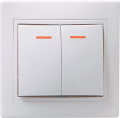 Выключатель 2-клавишный с индикацией ВС10-2-1-КБ 10А КВАРТА белый IEK