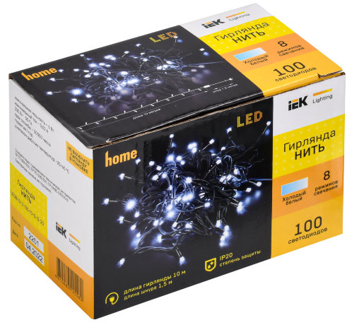 LIGHTING Гирлянда нить 10м 100 светодиодов белый свет IP20 зеленый шнур 1,5м 230В контроллер 8 сцен IEK