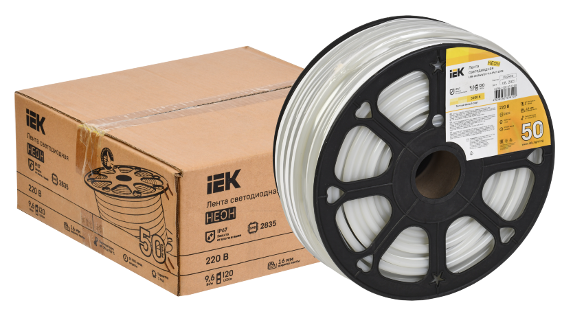 Лента светодиодная "неон" 50м LSR-2835WW120-9,6-IP67-220В IEK