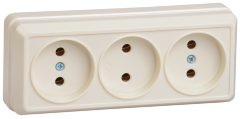 Розетка 3-местная для открытой установки РС23-2-ОК без заземляющего контакта 10А ОКТАВА кремовый IEK
