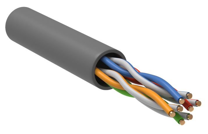 Кабель витая пара U/UTP кат.5E 4 пары 24 AWG PVC 1м серый GENERICA