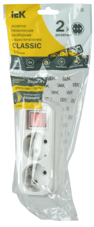 Розетка разборная переносная с выключателем К02В 2 места CLASSIC IEK