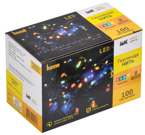 LIGHTING Гирлянда нить 10м 100 светодиодов RGB IP20 зеленый шнур 1,5м 230В контроллер 8 сцен IEK