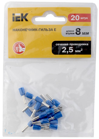 Наконечник-гильза Е2508 2,5мм2 (синий) (20шт) IEK
