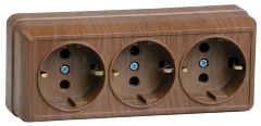 Розетка 3-местная для открытой установки РС23-3-ОД с заземляющим контактом 16А ОКТАВА дуб IEK