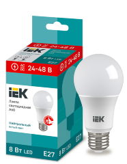 Лампа светодиодная A60 шар 8Вт 24-48В 4000К E27 IEK