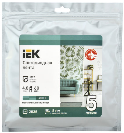 Лента светодиодная 5м LSR-2835NW60-4,8-IP20-12В IEK