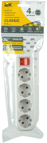 Розетка разборная переносная с выключателем К04В 4 места CLASSIC IEK
