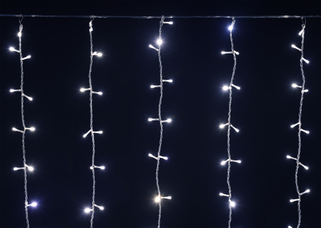 LIGHTING Гирлянда занавес 1,5х1,5м 160 светодиодов белый свет IP20 прозрачный шнур 3м 230В транзит IEK
