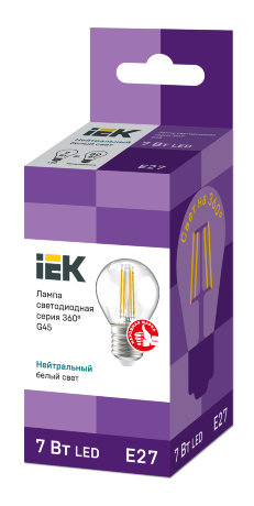 Лампа светодиодная G45 шар прозрачная 7Вт 230В 4000К E27 серия 360° IEK