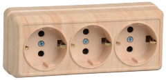 Розетка 3-местная для открытой установки РС23-3-ОС с заземляющим контактом 16А ОКТАВА сосна IEK