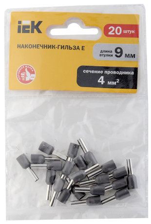 Наконечник-гильза Е4009 4мм2 (серый) (20шт) IEK
