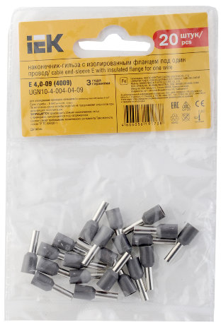 Наконечник-гильза Е4009 4мм2 (серый) (20шт) IEK