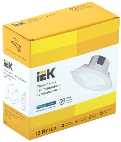 Светильник светодиодный ДВО 1702 круг 12Вт 4000K IP40 белый IEK