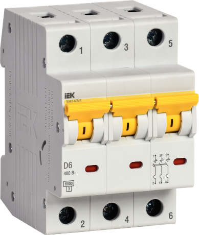 Выключатель автоматический ВА47-60МА без теплового расцепителя 3P 6А 6кА D IEK