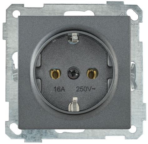 Розетка РС11-1-0-Б с заземляющим контактом 16А BOLERO антрацит IEK