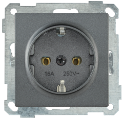 Розетка РС11-1-0-Б с заземляющим контактом 16А BOLERO антрацит IEK