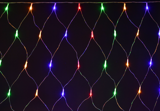 LIGHTING Гирлянда сеть 1,5х1,5м 160 светодиодов RGB IP20 прозрачный шнур 3м 230В контроллер 8 сцен IEK