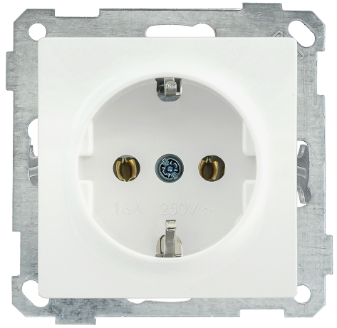 Розетка РС11-1-0-Б с заземляющим контактом 16А BOLERO белый IEK