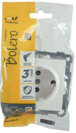 Розетка РС11-1-0-Б с заземляющим контактом 16А BOLERO белый IEK