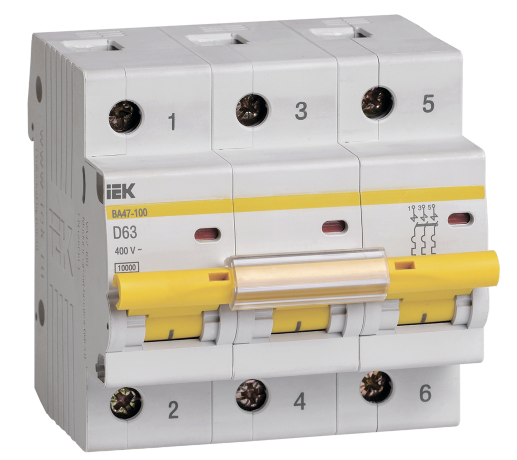 Выключатель автоматический ВА47-100 3Р 63А 10кА D IEK