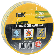 Изолента 0,18х19мм желто-зеленая 20м ИЭК
