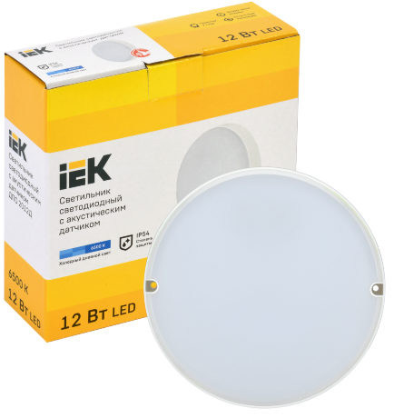 Светильник светодиодный ДПО 2012Д 12Вт IP54 6500К круг белый с акустическим датчиком IEK