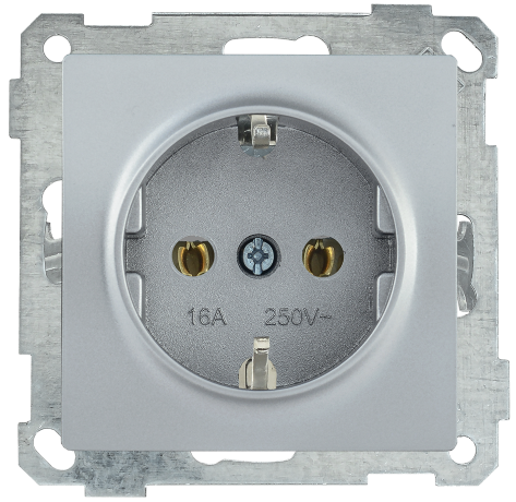 Розетка РС11-1-0-Б с заземляющим контактом 16А BOLERO серебряный IEK