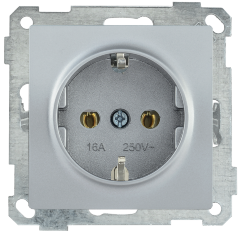 Розетка РС11-1-0-Б с заземляющим контактом 16А BOLERO серебряный IEK
