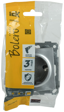 Розетка РС11-1-0-Б с заземляющим контактом 16А BOLERO серебряный IEK