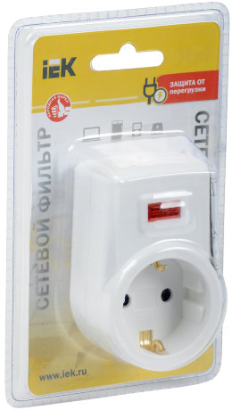 Сетевой фильтр СФ-01К 1 место 2P+PE 16А белый IEK