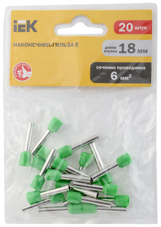 Наконечник-гильза Е6018 6мм2 (светло-зеленый) (20шт) IEK