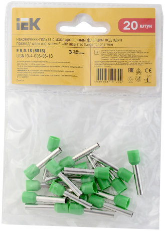 Наконечник-гильза Е6018 6мм2 (светло-зеленый) (20шт) IEK