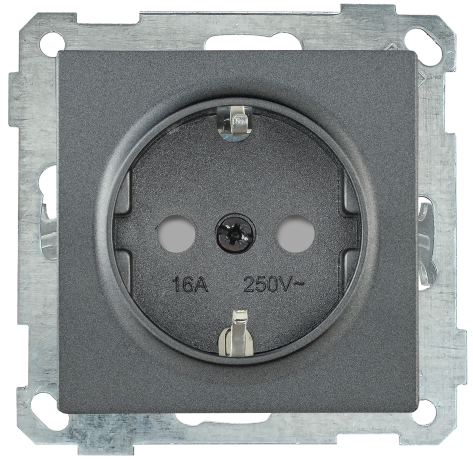 Розетка РС14-1-0-Б с заземляющим контактом с защитной шторкой 16А BOLERO антрацит IEK