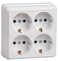 Розетка 4-местная для открытой установки РС24-3-ОБ с заземляющим контактом 16А ОКТАВА белый IEK