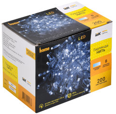 LIGHTING Гирлянда нить 20м 200 светодиодов белый свет IP44 прозрачный шнур 3м 230В контроллер 8 сцен IEK