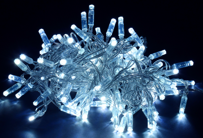 LIGHTING Гирлянда нить 20м 200 светодиодов белый свет IP44 прозрачный шнур 3м 230В контроллер 8 сцен IEK