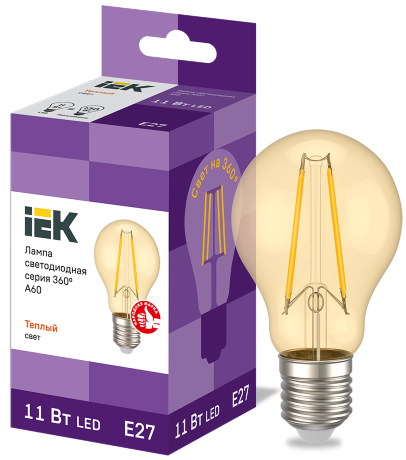 Лампа светодиодная A60 шар золото 11Вт 230В 2700К E27 серия 360° IEK
