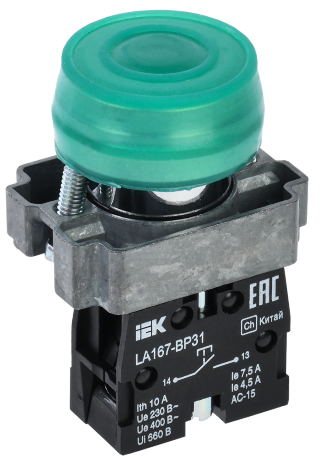 Кнопка управления LA167-BP31 d=22мм 1з зеленая IEK