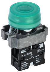 Кнопка управления LA167-BP31 d=22мм 1з зеленая IEK