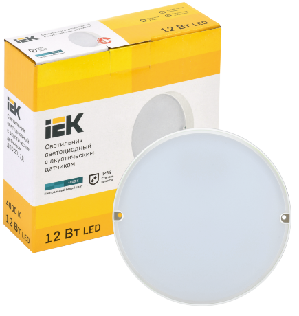 Светильник светодиодный ДПО 2011Д 12Вт IP54 4000К круг белый с акустическим датчиком IEK