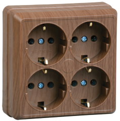 Розетка 4-местная для открытой установки РС24-3-ОД с заземляющим контактом 16А ОКТАВА дуб IEK