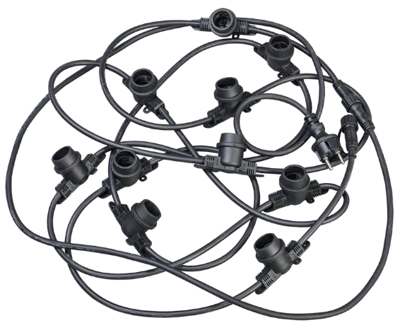 LIGHTING Гирлянда белт-лайт 5м 15 патронов E27 без ламп IP65 черный шнур 2м 230В транзит IEK