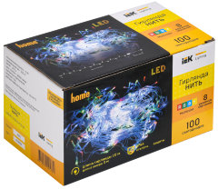 LIGHTING Гирлянда нить 10м 100 светодиодов RGB свет IP44 прозрачный шнур 3м 230В контроллер 8 сцен IEK
